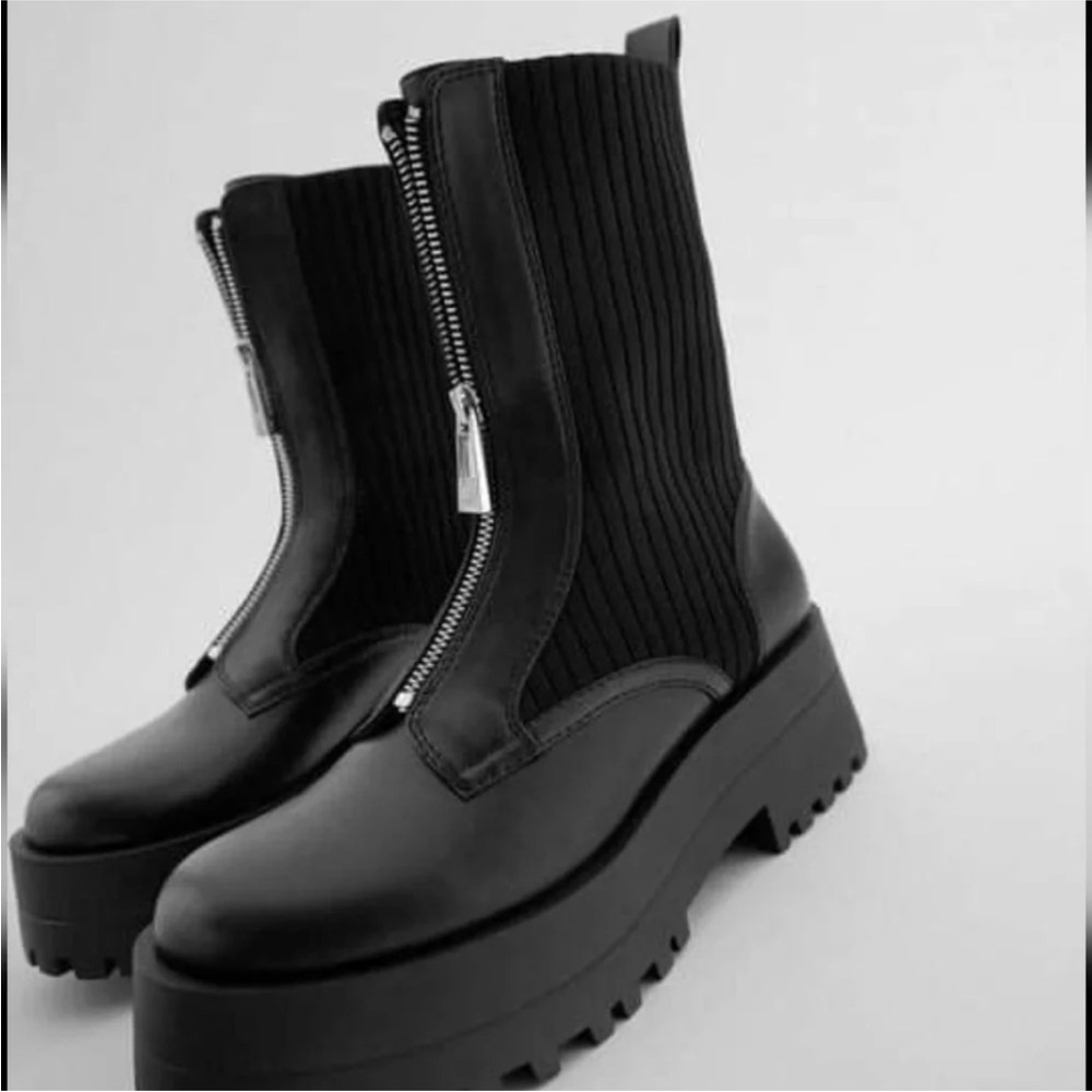 Zara Black Platform Ankle Boots